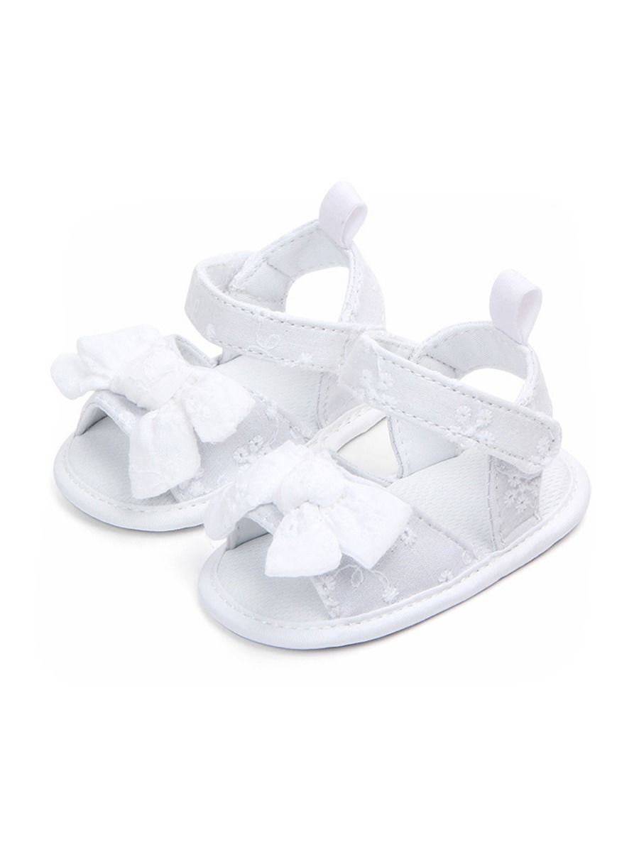 Solid Color Bow Trim Baby Girls Sandals Pink/White - dianjiang-