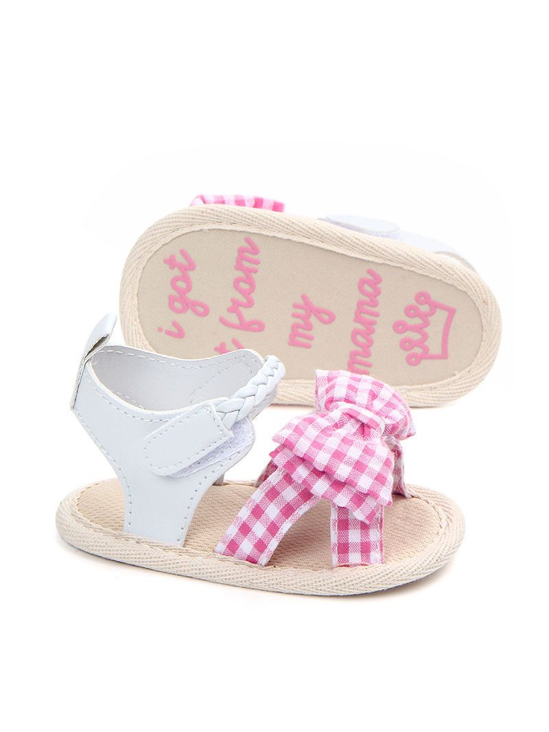 Solid Color Plaid Bow Trim Baby Girls Sandals Summer - dianjiang-