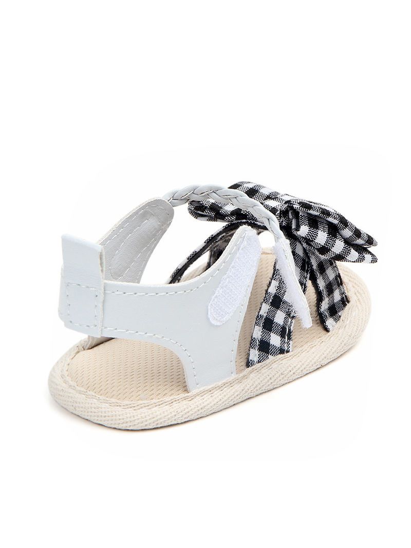 Solid Color Plaid Bow Trim Baby Girls Sandals Summer - dianjiang-