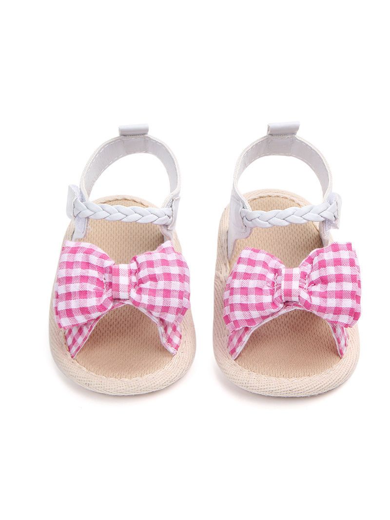 Solid Color Plaid Bow Trim Baby Girls Sandals Summer - dianjiang-