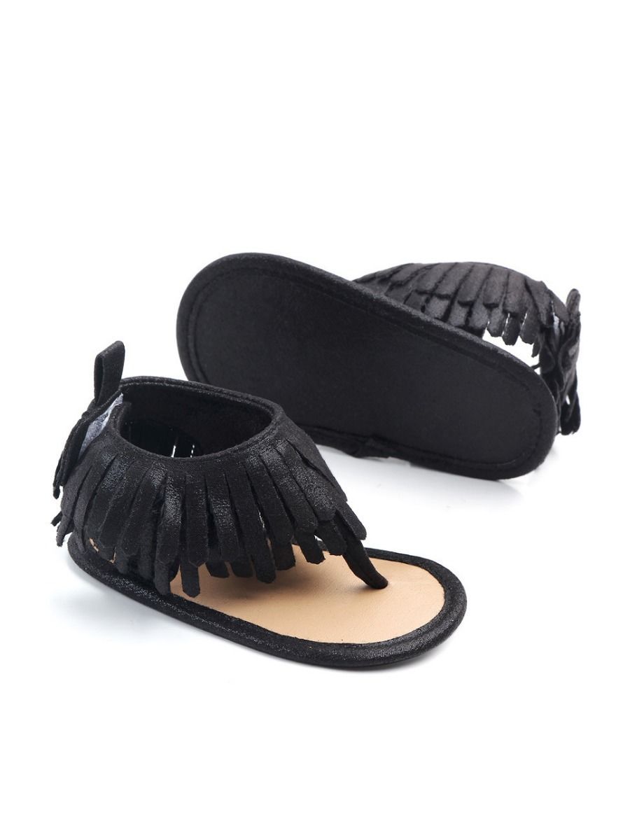 Tassel Sandals Trim Slip-on Solid Color Baby Girls Shoes - dianjiang-