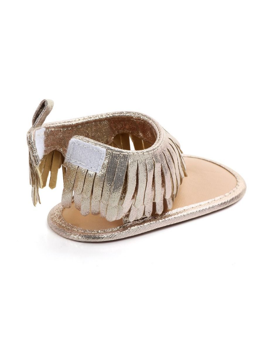 Tassel Sandals Trim Slip-on Solid Color Baby Girls Shoes - dianjiang-