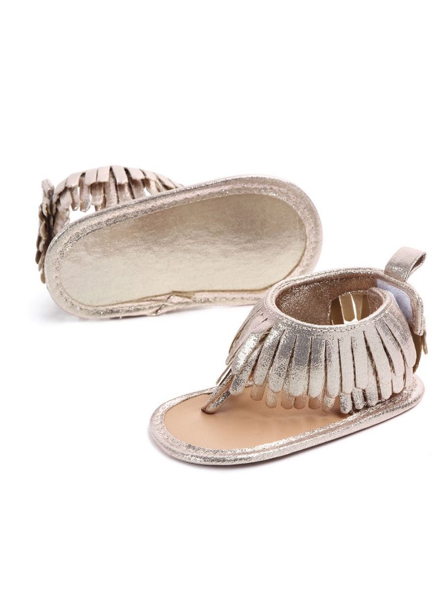 Tassel Sandals Trim Slip-on Solid Color Baby Girls Shoes - dianjiang-