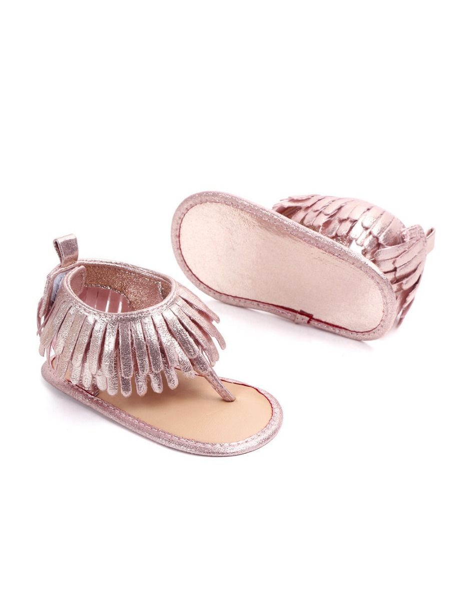 Tassel Sandals Trim Slip-on Solid Color Baby Girls Shoes - dianjiang-