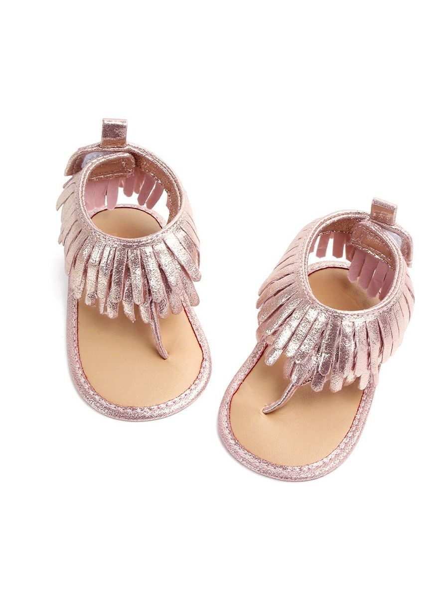 Tassel Sandals Trim Slip-on Solid Color Baby Girls Shoes - dianjiang-