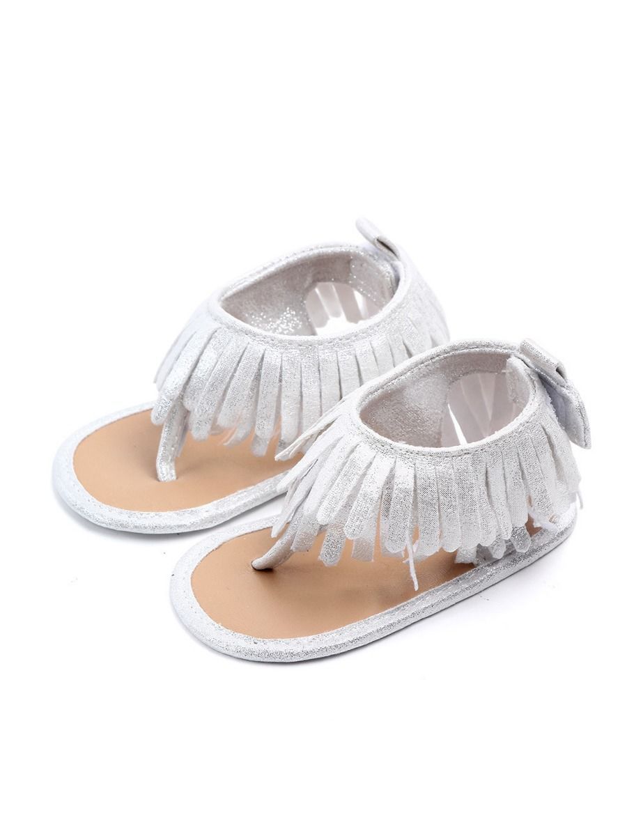 Tassel Sandals Trim Slip-on Solid Color Baby Girls Shoes - dianjiang-