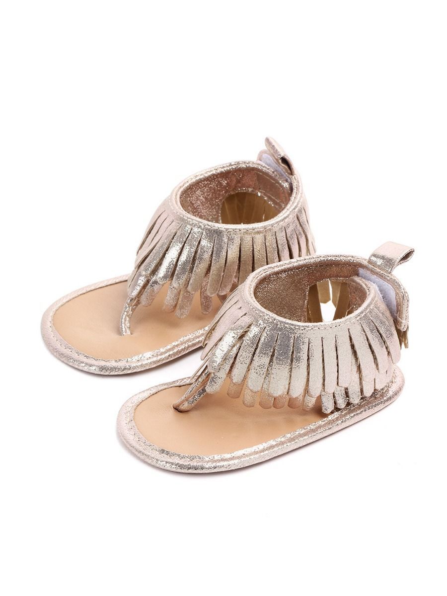 Tassel Sandals Trim Slip-on Solid Color Baby Girls Shoes - dianjiang-