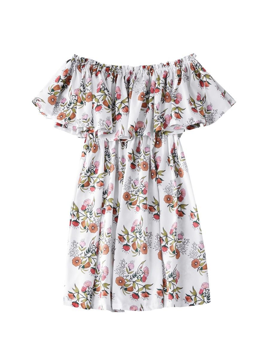 Mom and Me Flower Off Shoulder Dress Tie Onesie - dianjiang-