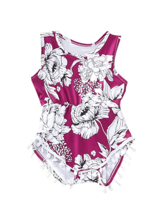 Mom and Me Matching Pom Pom Trim Flower Baby Onesie - dianjiang-