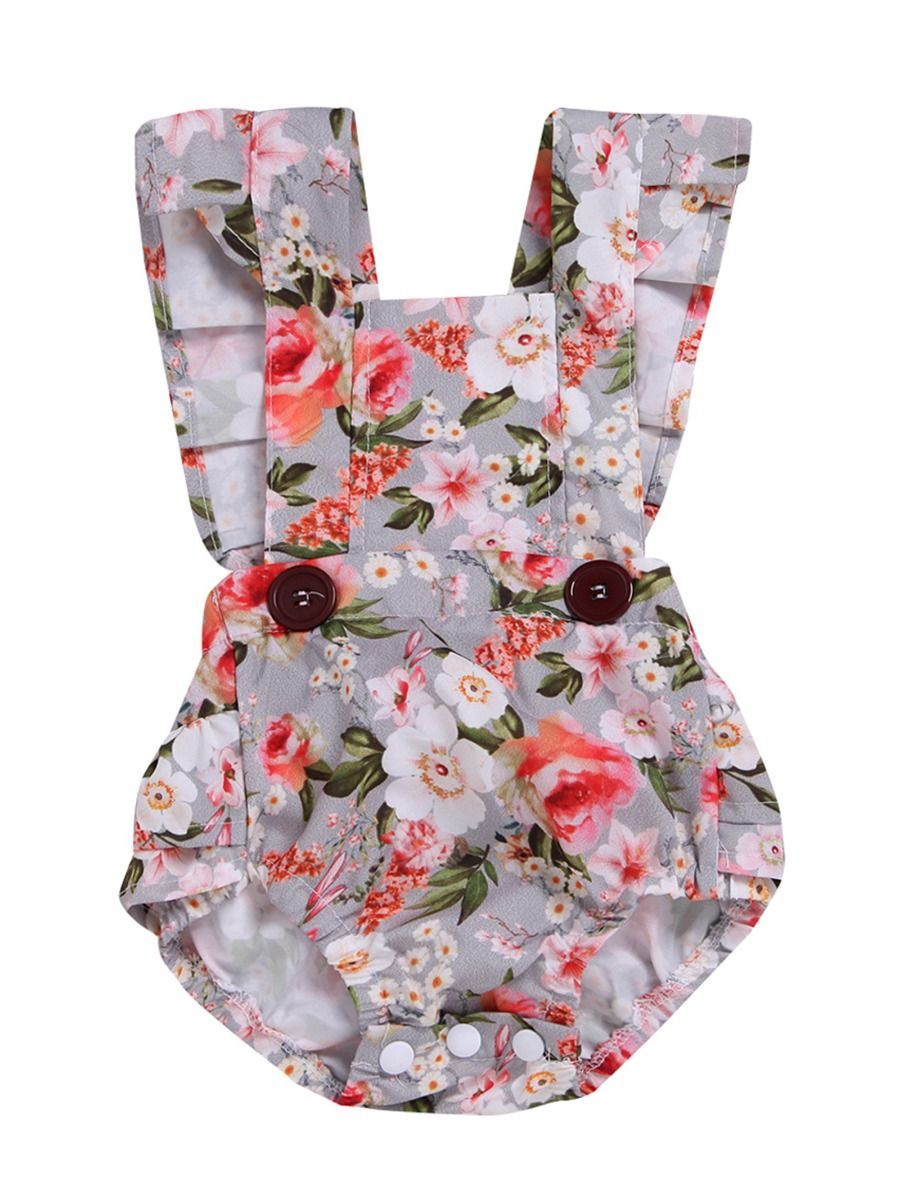 Ruffle Sleeve Backless Onesie Flower Romper - dianjiang-