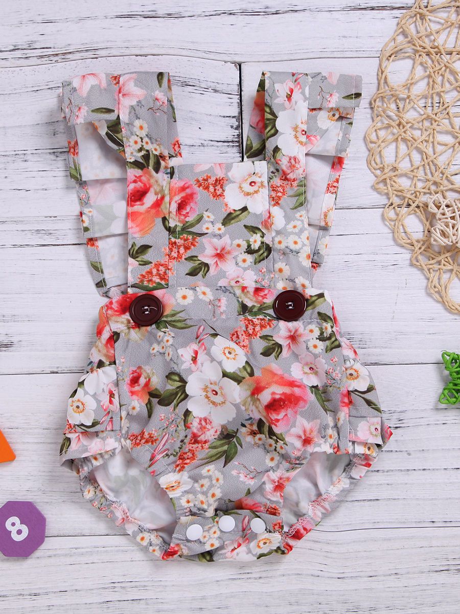 Ruffle Sleeve Backless Onesie Flower Romper - dianjiang-