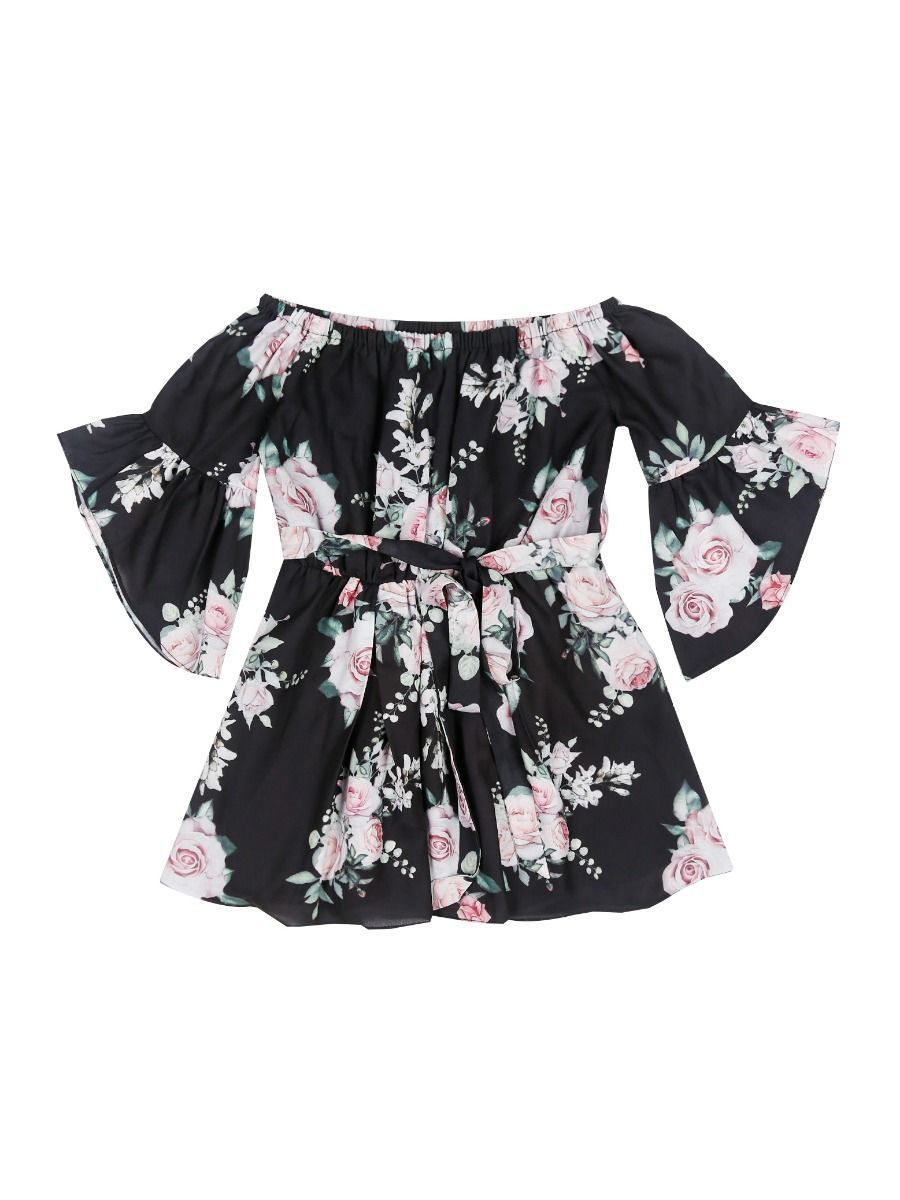 Mommy and Me Family Fitted Flower Overall Print Off Shoulder Dress - dianjiang-