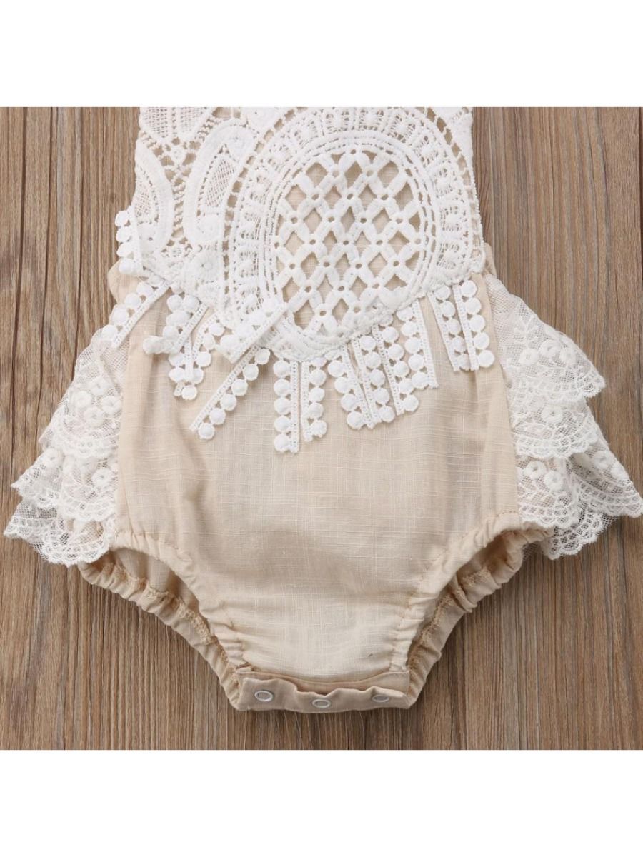 Fashion Lace Trim Tie Backless Girls Baby Romper - dianjiang-