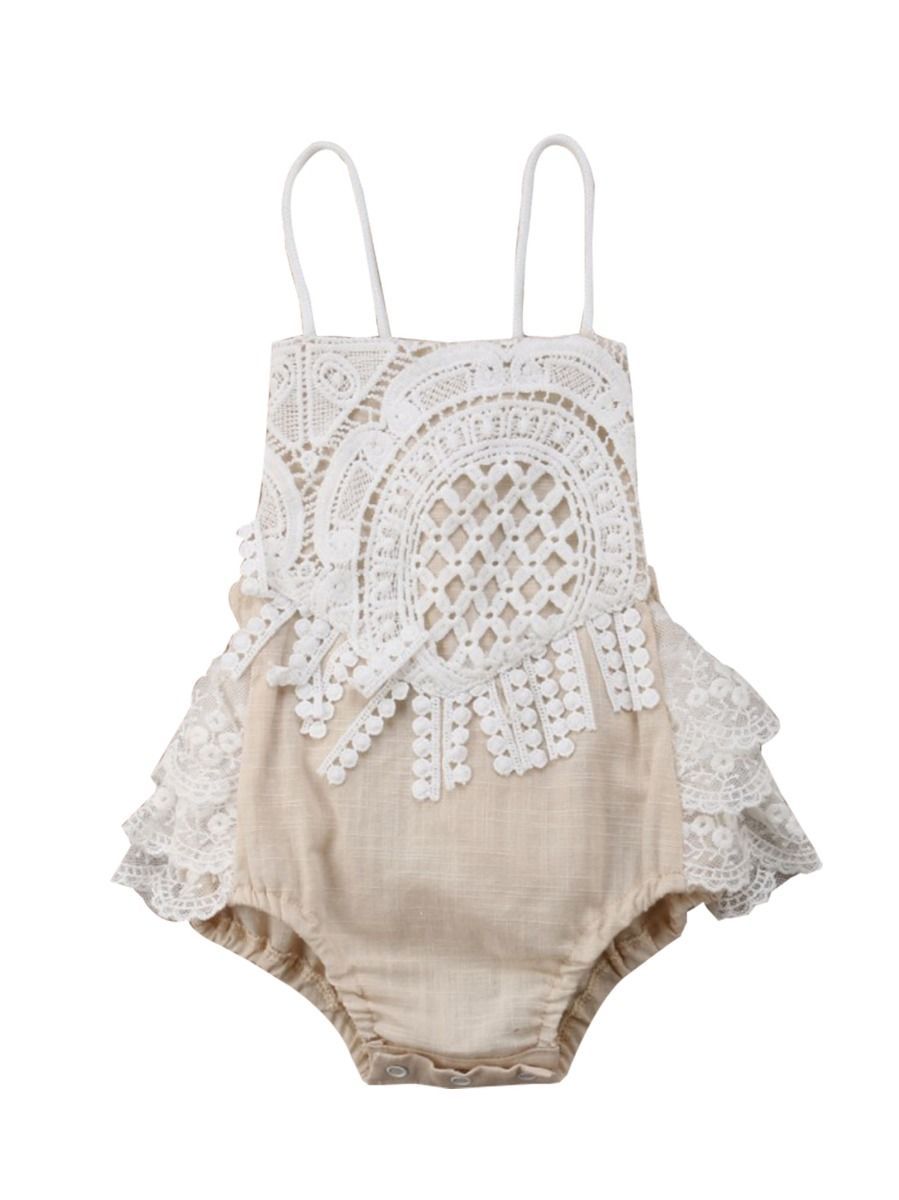 Fashion Lace Trim Tie Backless Girls Baby Romper - dianjiang-