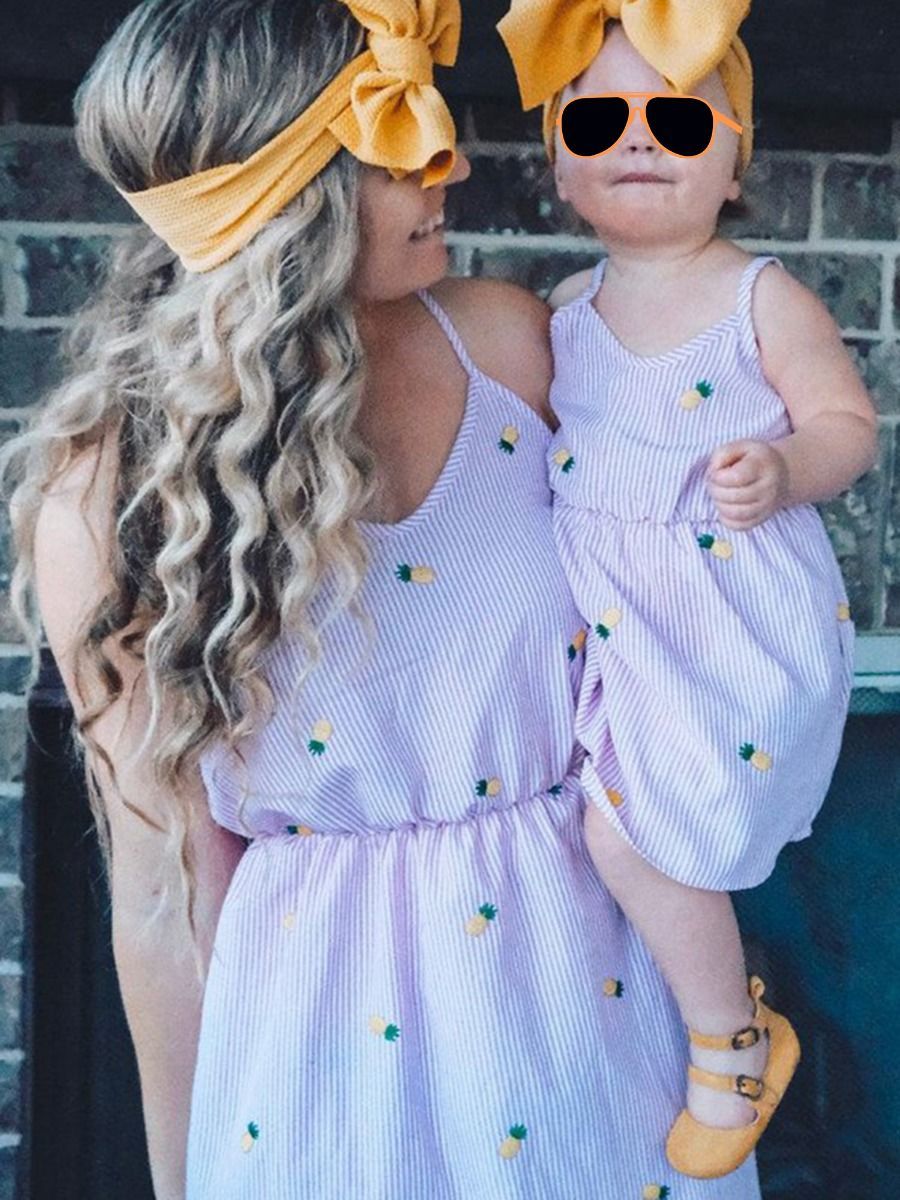 Mommy and Me Family Fitted Pinstripe Dress Pineapple Sundress - dianjiang-