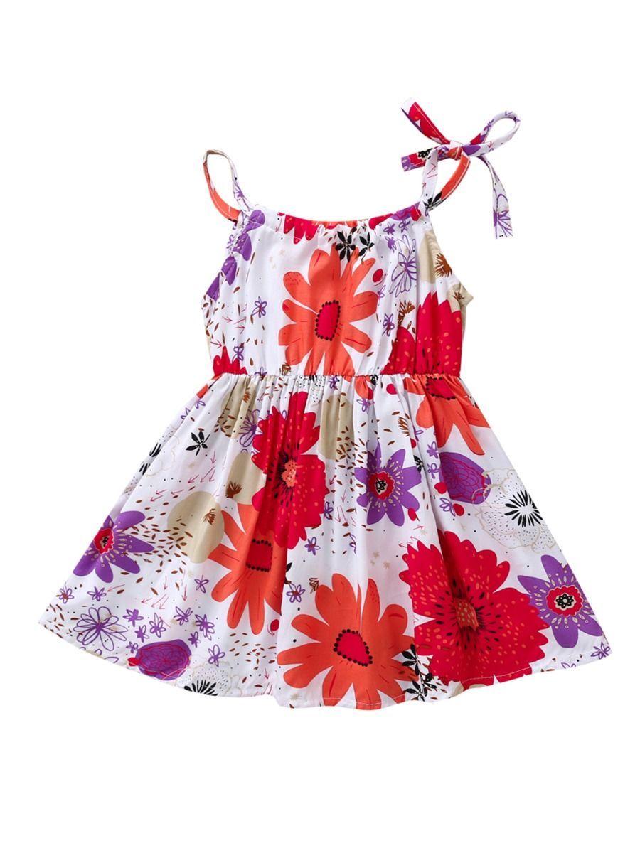 Fashion Flower Print Baby Girls Suspender Dresses - dianjiang-