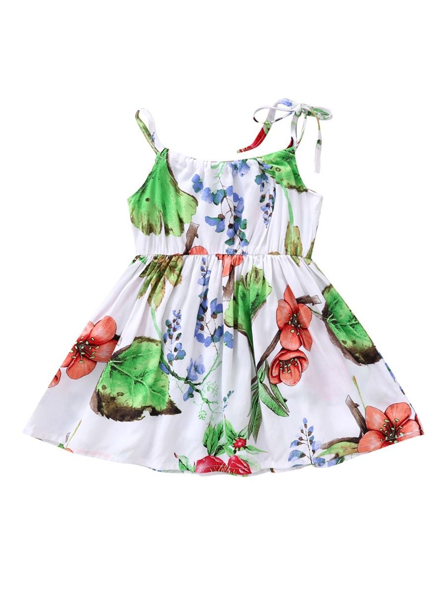 Fashion Flower Print Baby Girls Suspender Dresses - dianjiang-