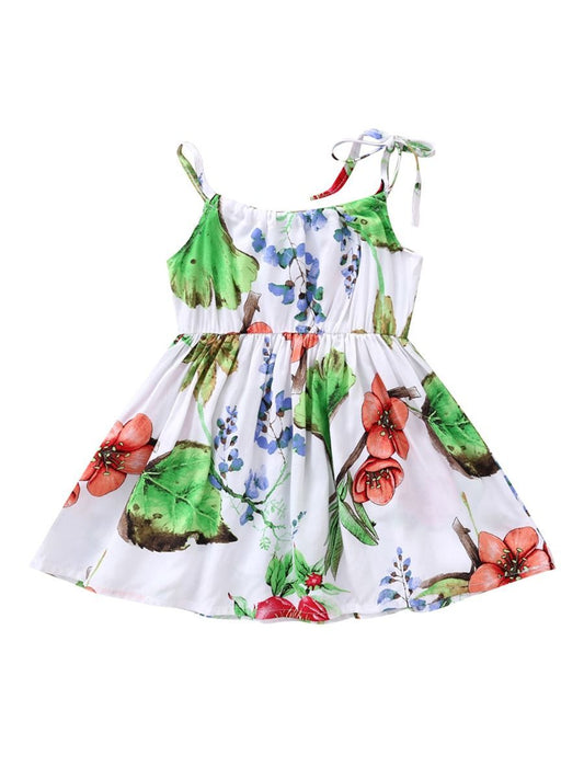 Fashion Flower Print Baby Girls Suspender Dresses - dianjiang-