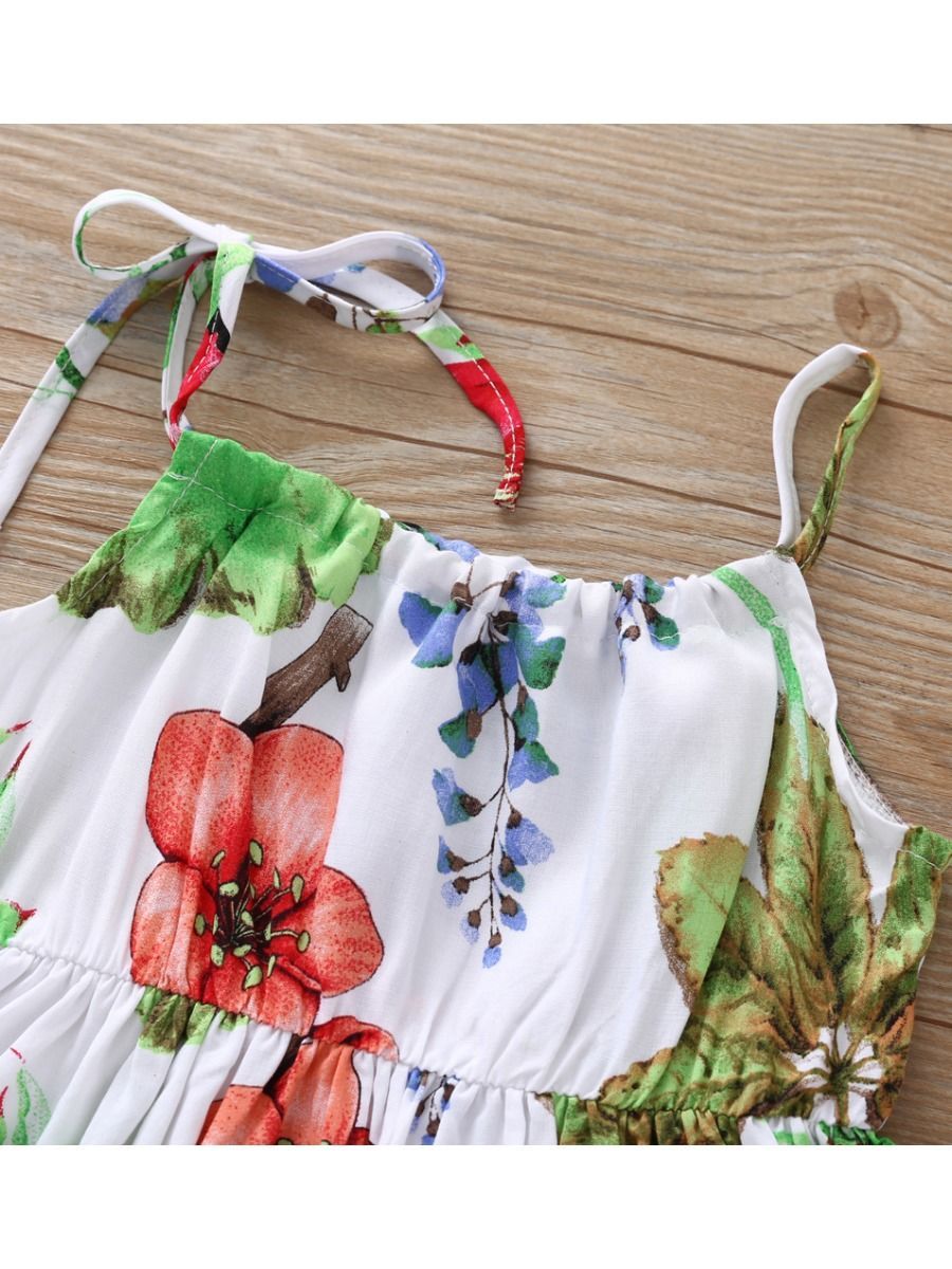 Fashion Flower Print Baby Girls Suspender Dresses - dianjiang-