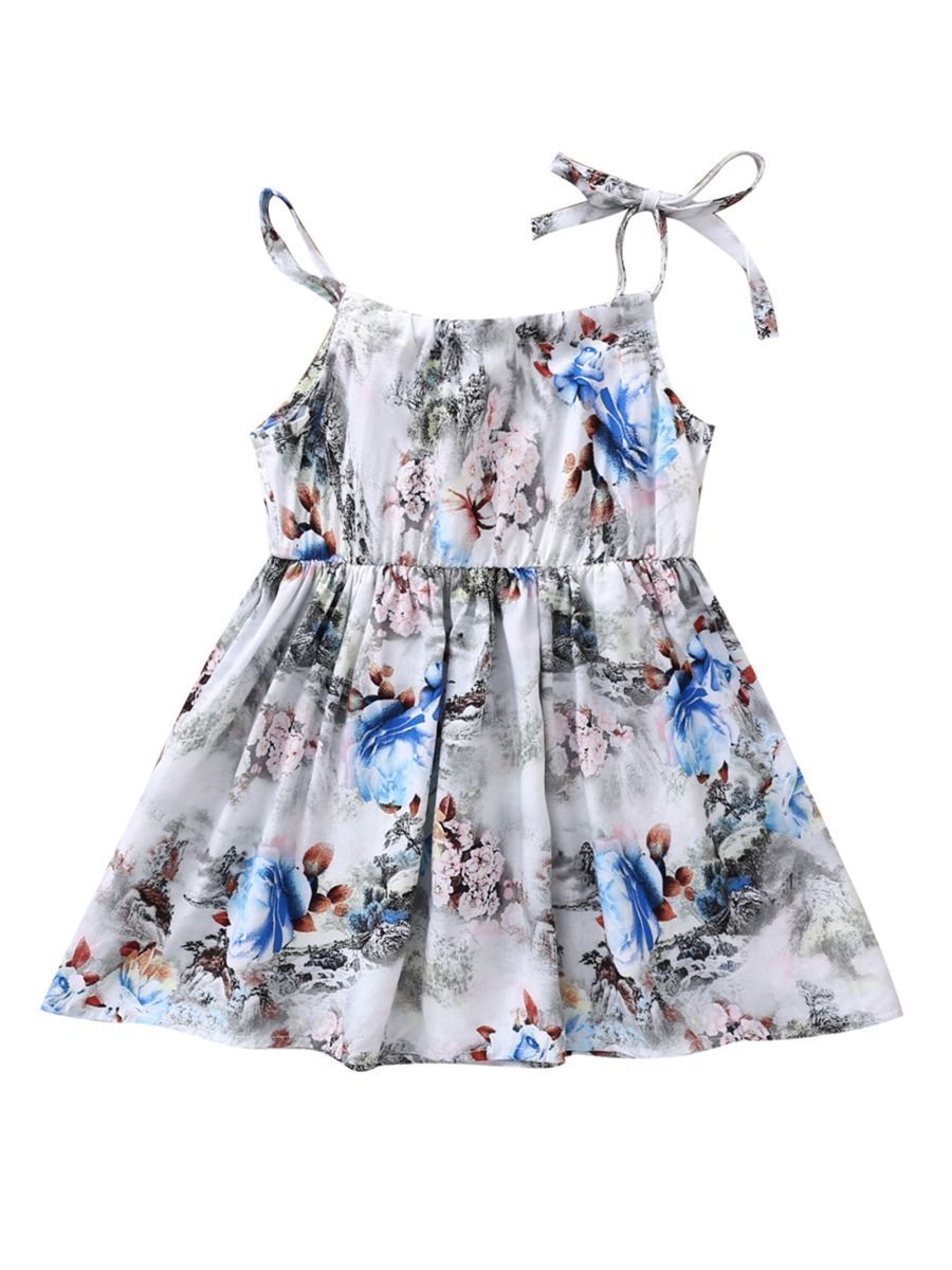 Fashion Flower Print Baby Girls Suspender Dresses - dianjiang-