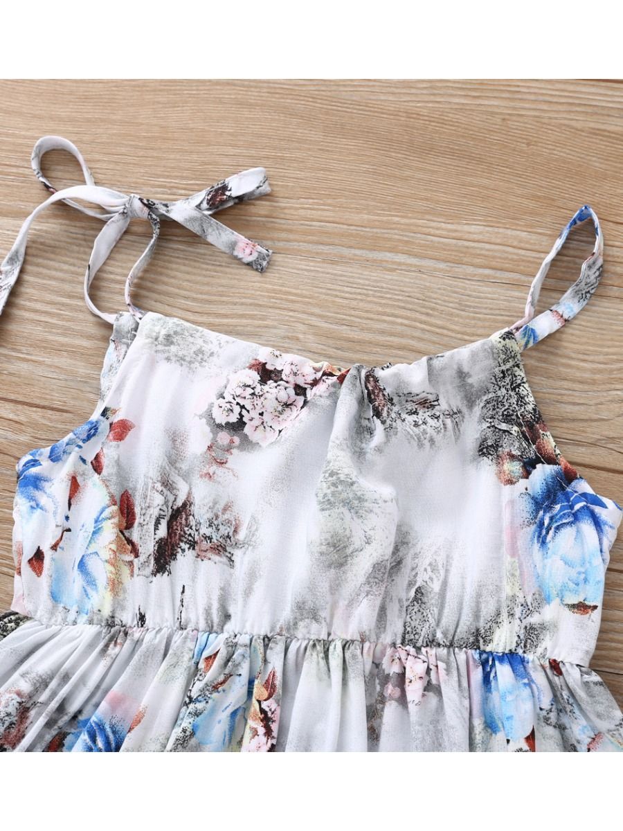 Fashion Flower Print Baby Girls Suspender Dresses - dianjiang-