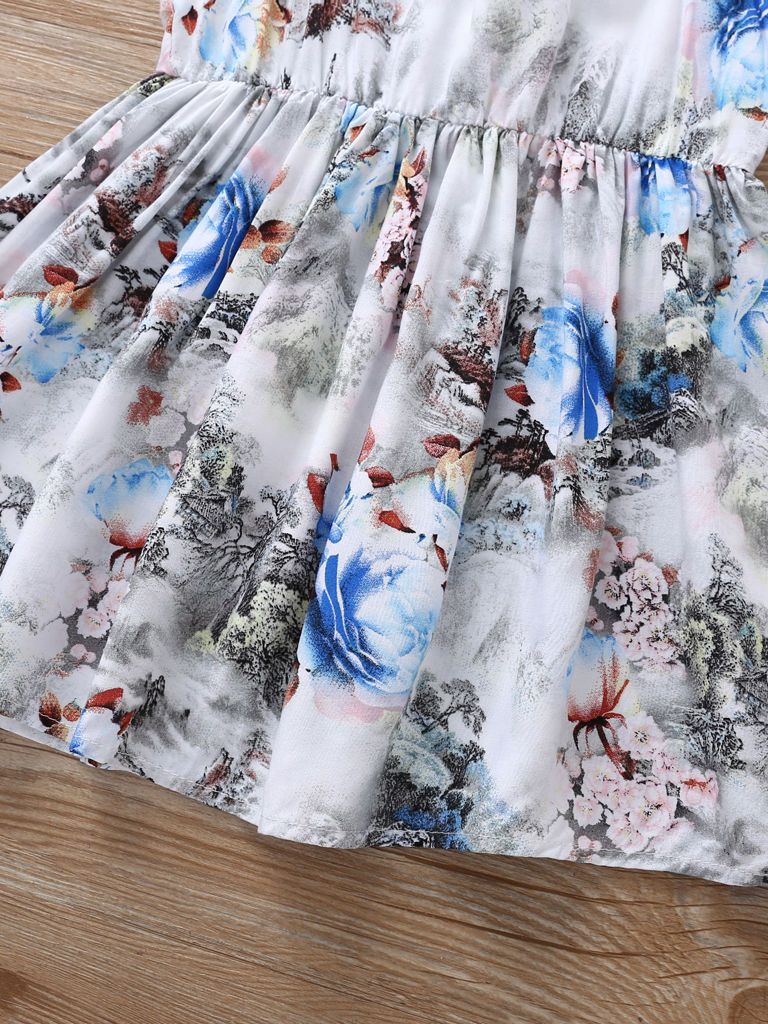 Fashion Flower Print Baby Girls Suspender Dresses - dianjiang-