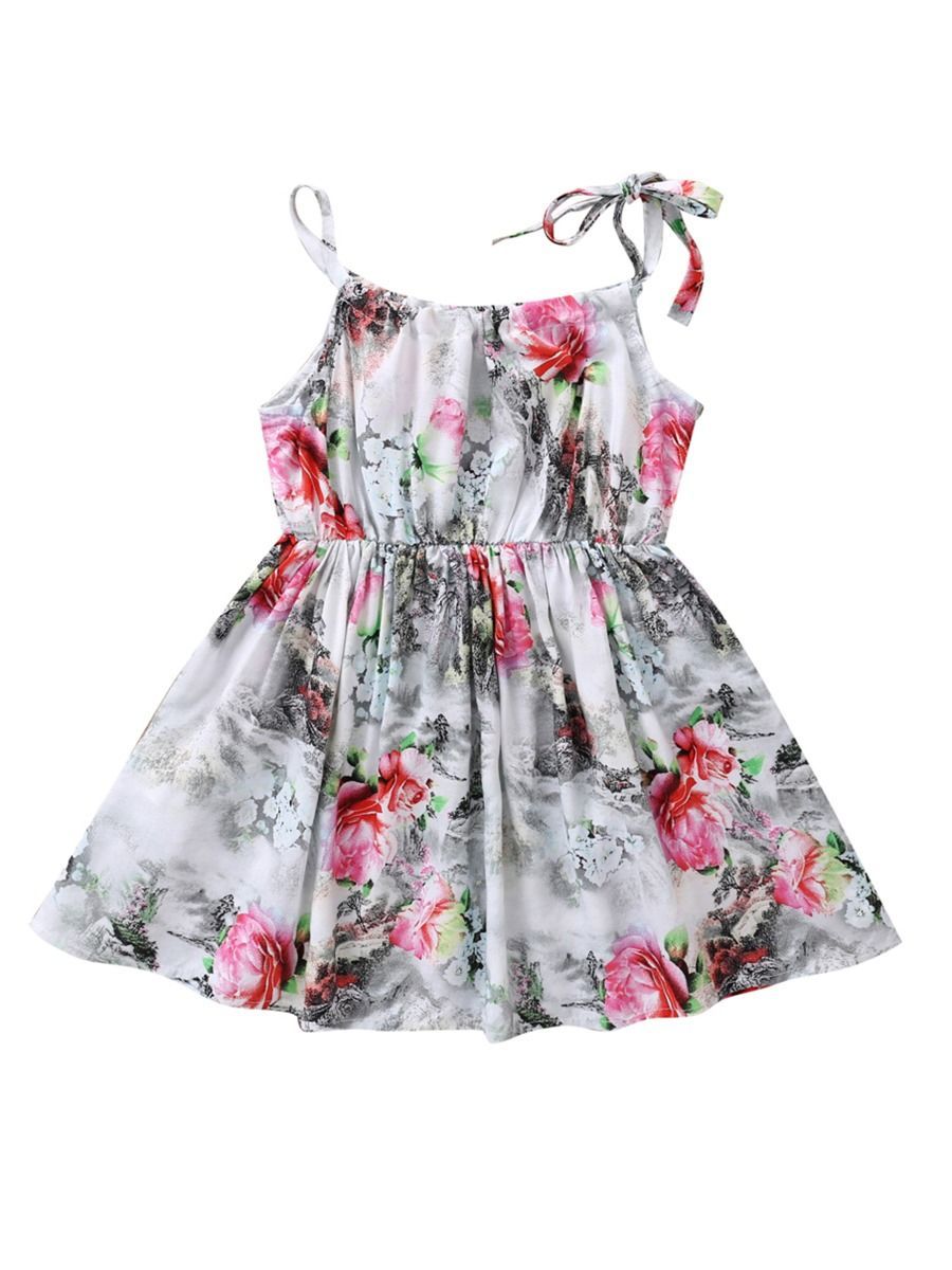 Fashion Flower Print Baby Girls Suspender Dresses - dianjiang-