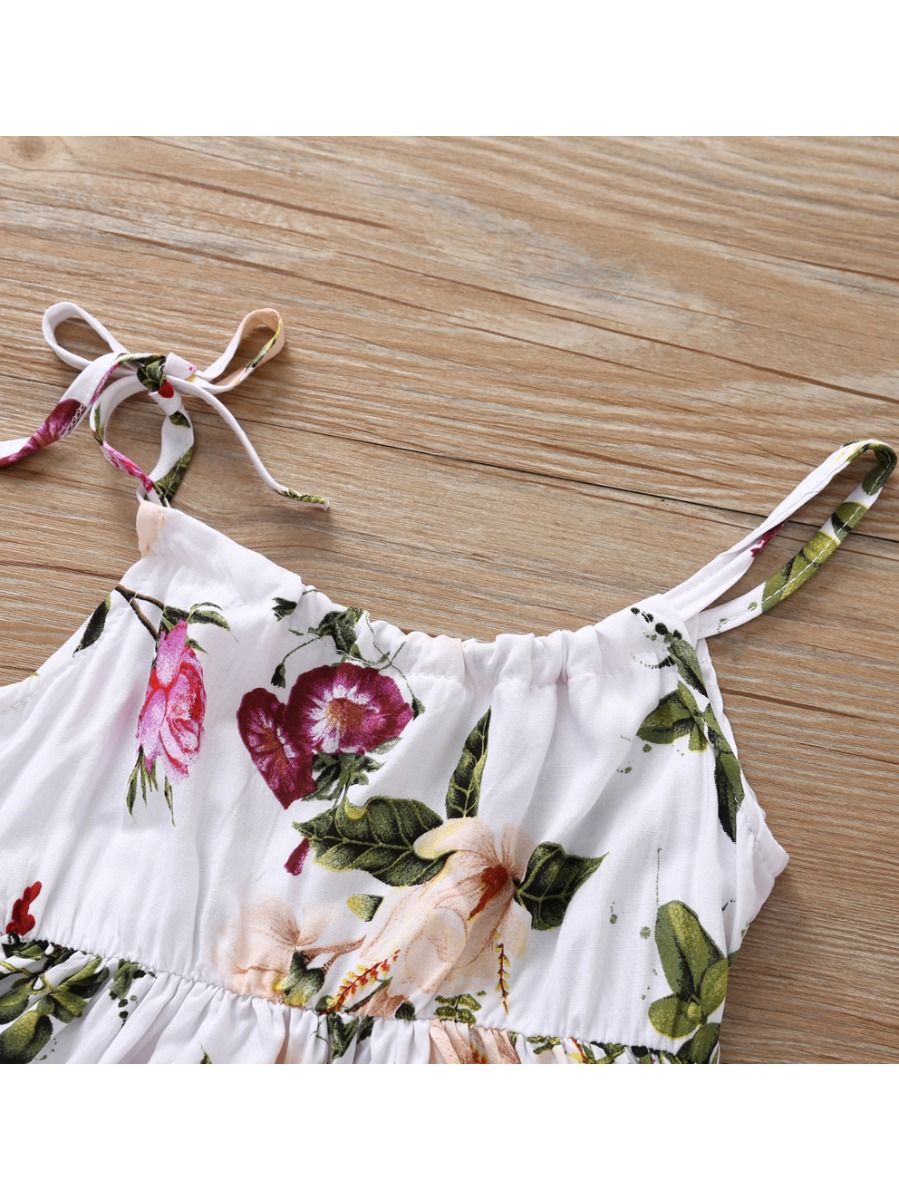 Fashion Flower Print Baby Girls Suspender Dresses - dianjiang-