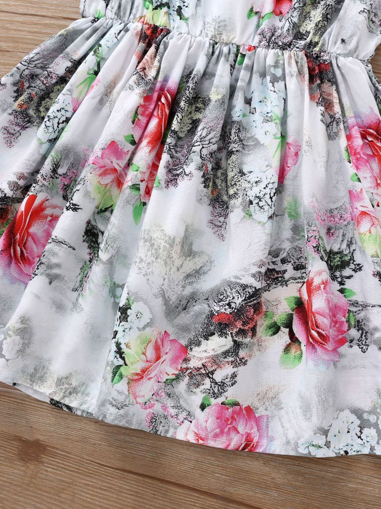 Fashion Flower Print Baby Girls Suspender Dresses - dianjiang-