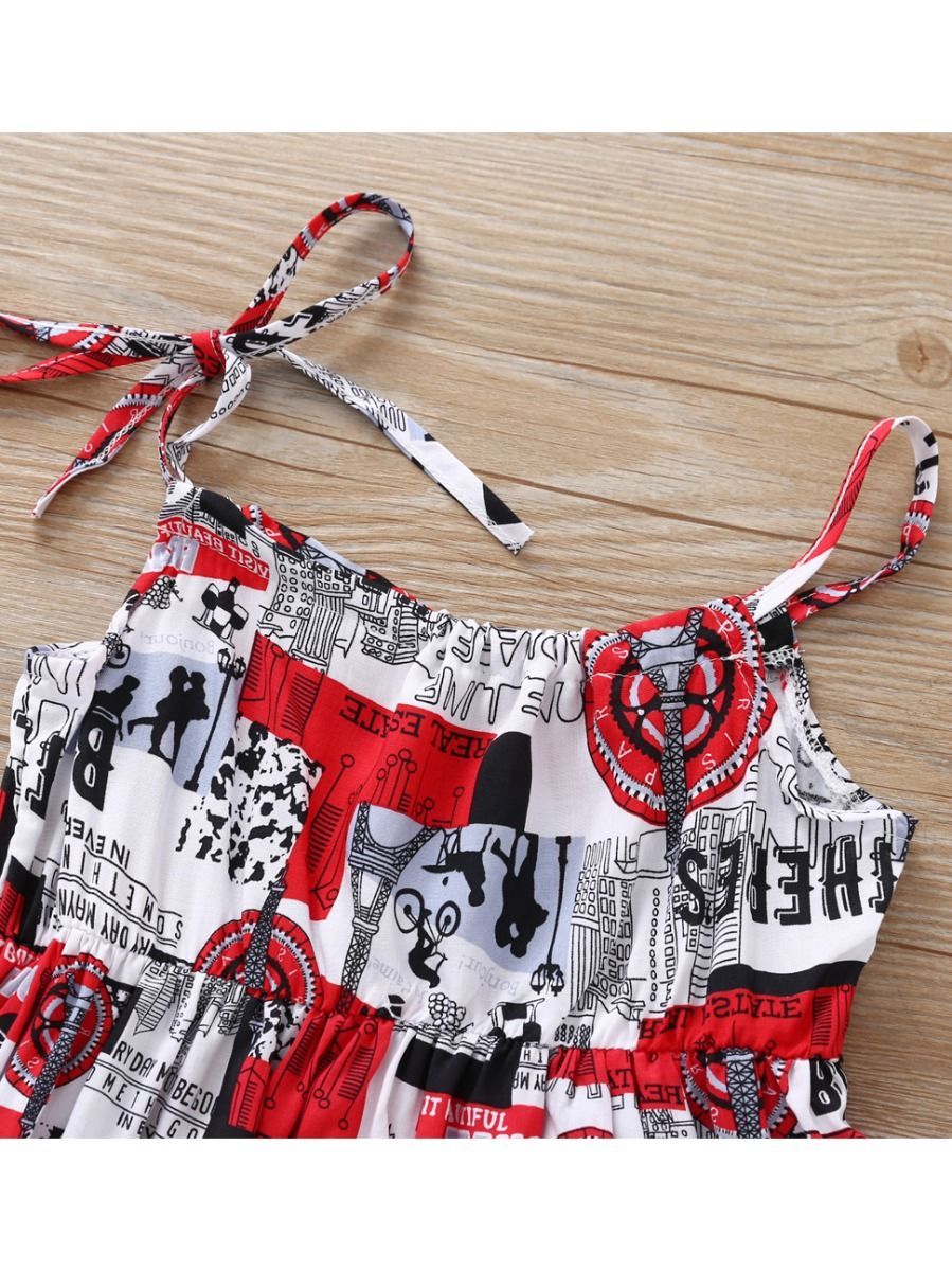 Fashion Allover Print Baby Girls Suspender Dress - dianjiang-