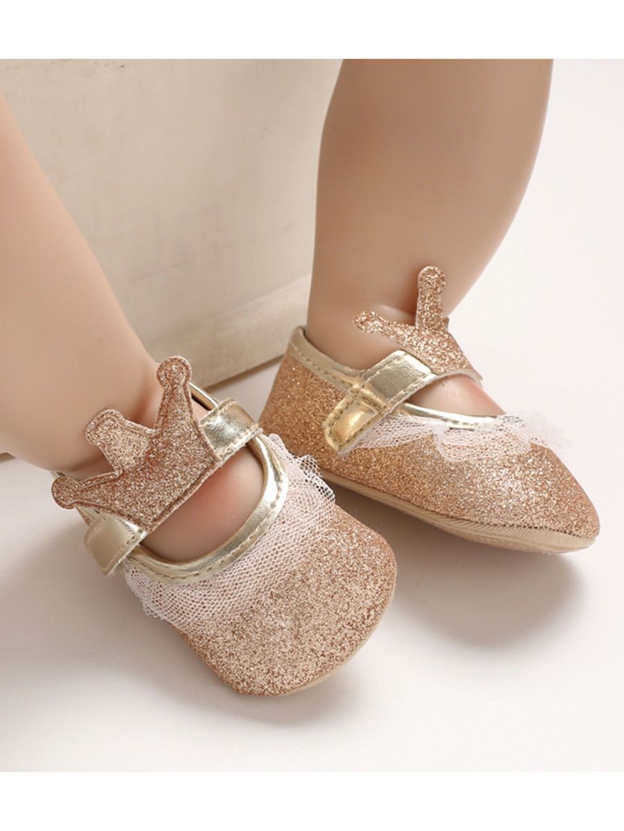 Shimmering Powder Crown Trim Sandals Pre Walking Princess Shoes - dianjiang-