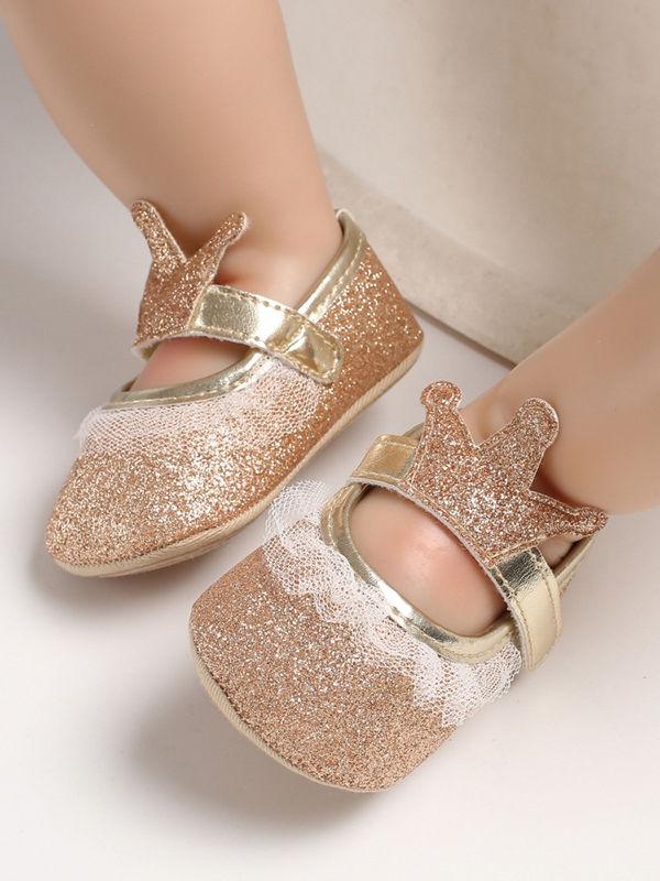 Shimmering Powder Crown Trim Sandals Pre Walking Princess Shoes - dianjiang-