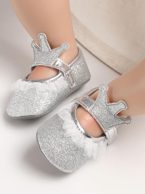 Shimmering Powder Crown Trim Sandals Pre Walking Princess Shoes - dianjiang-