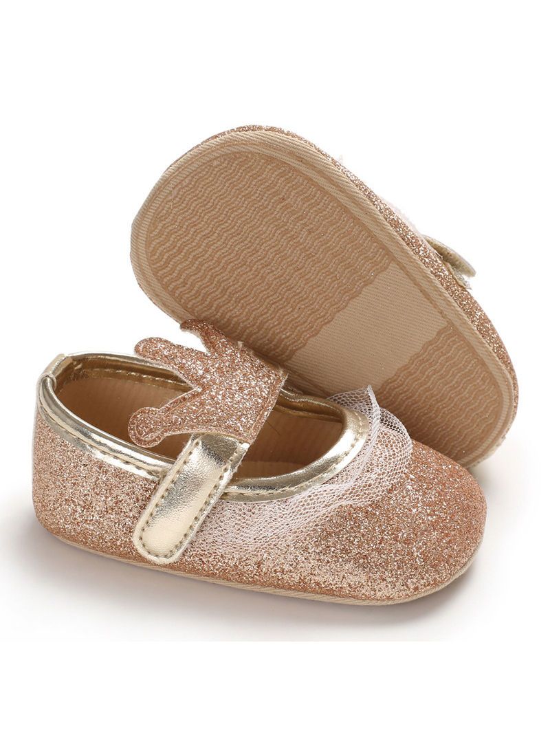 Shimmering Powder Crown Trim Sandals Pre Walking Princess Shoes - dianjiang-