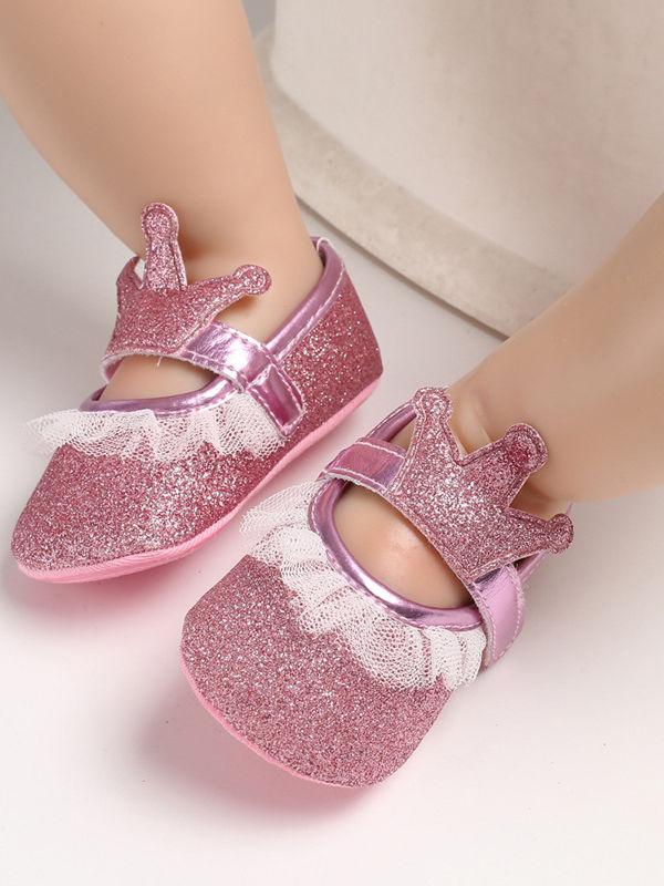 Shimmering Powder Crown Trim Sandals Pre Walking Princess Shoes - dianjiang-