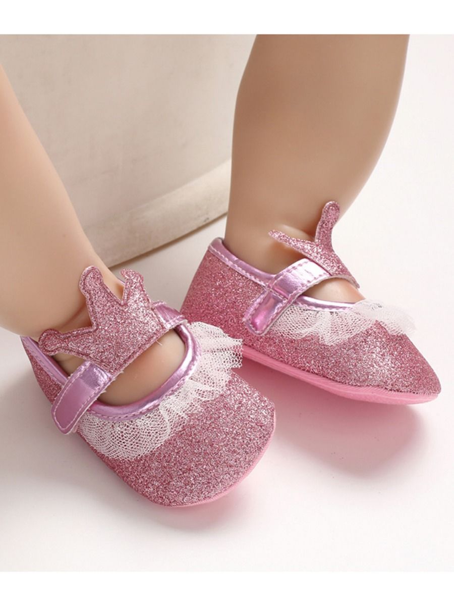 Shimmering Powder Crown Trim Sandals Pre Walking Princess Shoes - dianjiang-