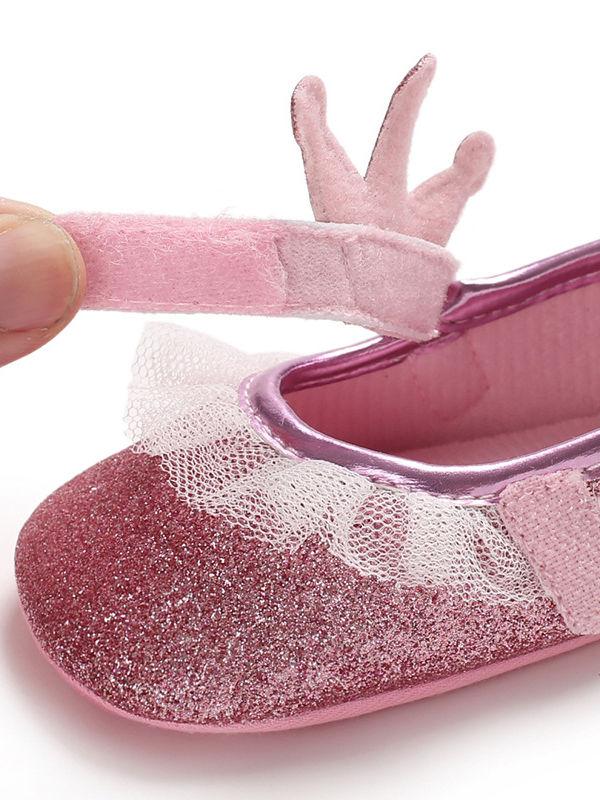 Shimmering Powder Crown Trim Sandals Pre Walking Princess Shoes - dianjiang-