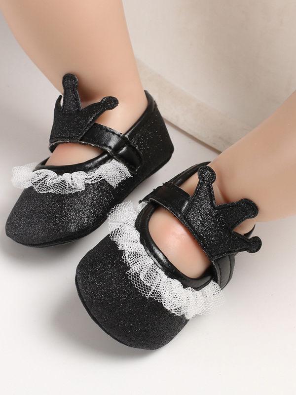 Shimmering Powder Crown Trim Sandals Pre Walking Princess Shoes - dianjiang-