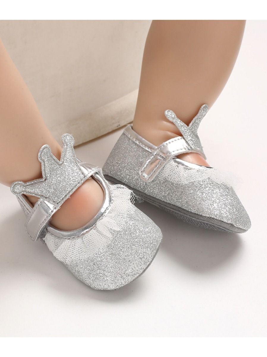 Shimmering Powder Crown Trim Sandals Pre Walking Princess Shoes - dianjiang-