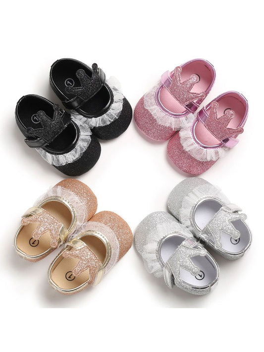 Shimmering Powder Crown Trim Sandals Pre Walking Princess Shoes - dianjiang-