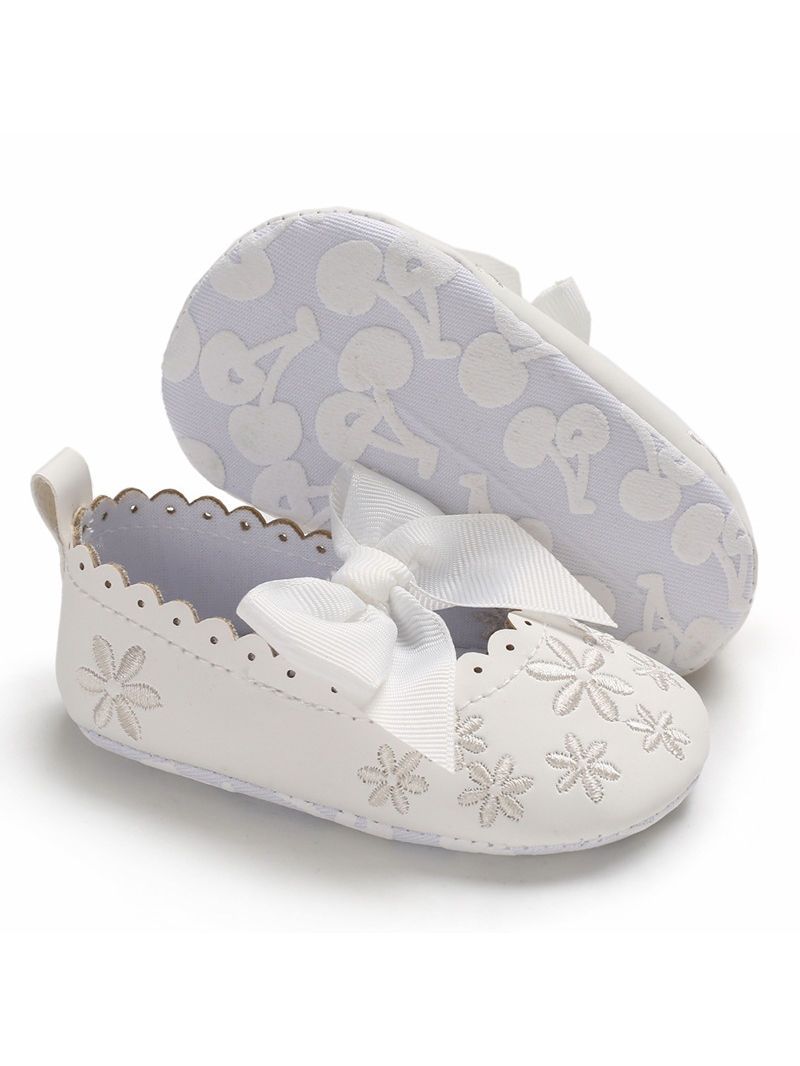 Bow Flower Embroidery Baby Girl Shoes Pink/White - dianjiang-