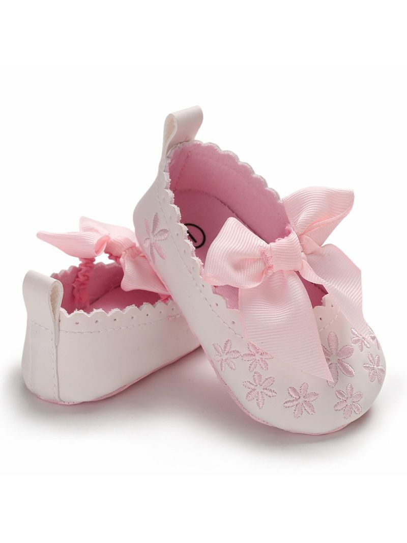 Bow Flower Embroidery Baby Girl Shoes Pink/White - dianjiang-