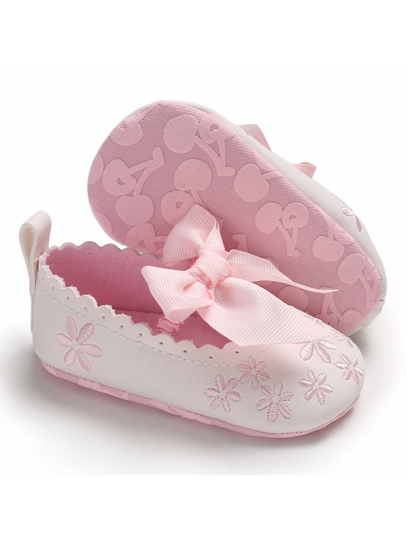 Bow Flower Embroidery Baby Girl Shoes Pink/White - dianjiang-