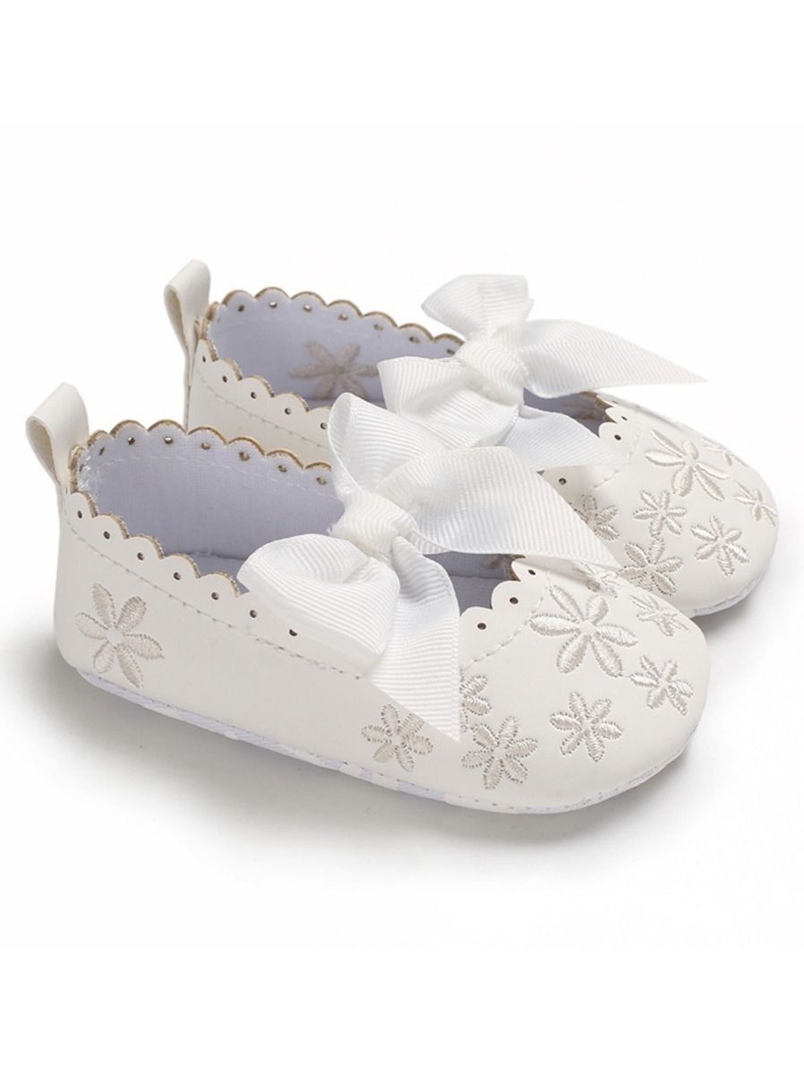 Bow Flower Embroidery Baby Girl Shoes Pink/White - dianjiang-