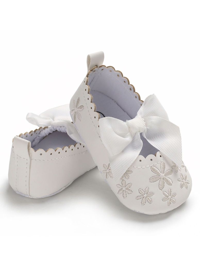 Bow Flower Embroidery Baby Girl Shoes Pink/White - dianjiang-