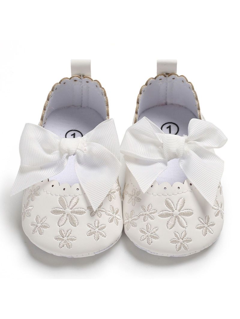 Bow Flower Embroidery Baby Girl Shoes Pink/White - dianjiang-