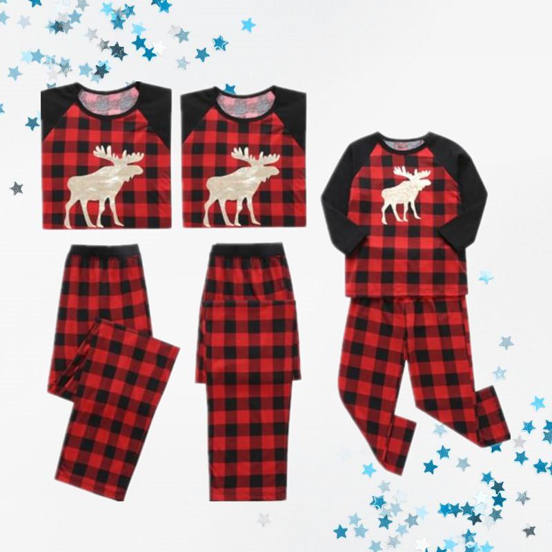 Family Matching 2-Piece Set Christmas Deer Checked Pajamas - dianjiang-