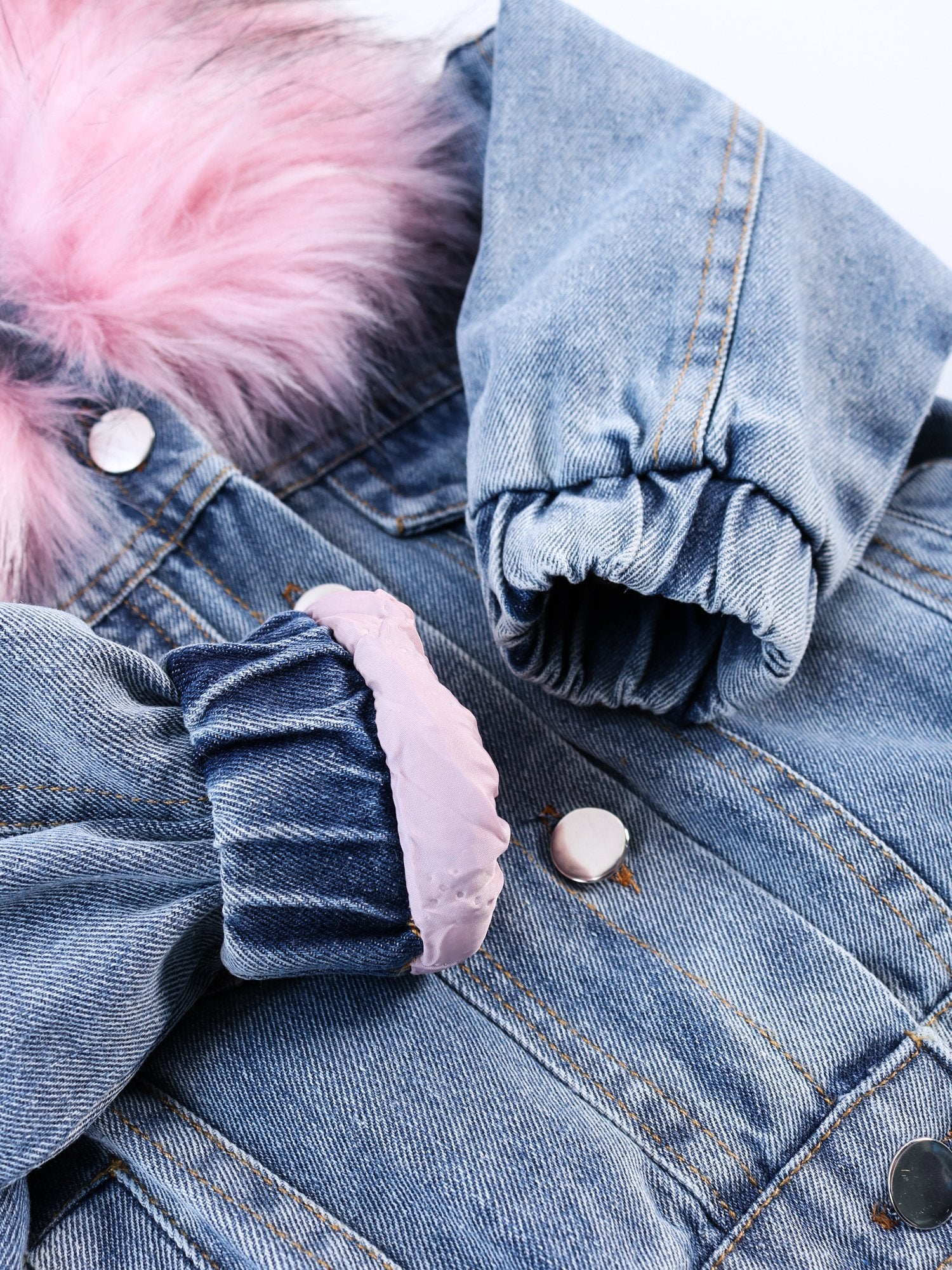 2 Colors Fashion Baby Toddler  Winter Fur Denim Jacket Pink and Gray - dianjiang-