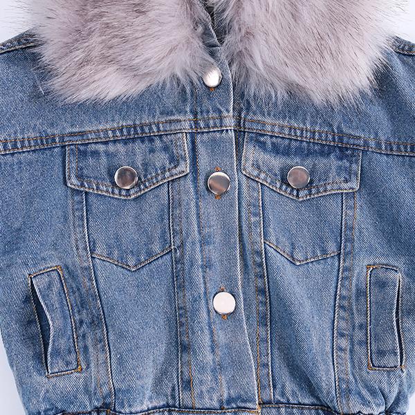 2 Colors Fashion Baby Toddler  Winter Fur Denim Jacket Pink and Gray - dianjiang-