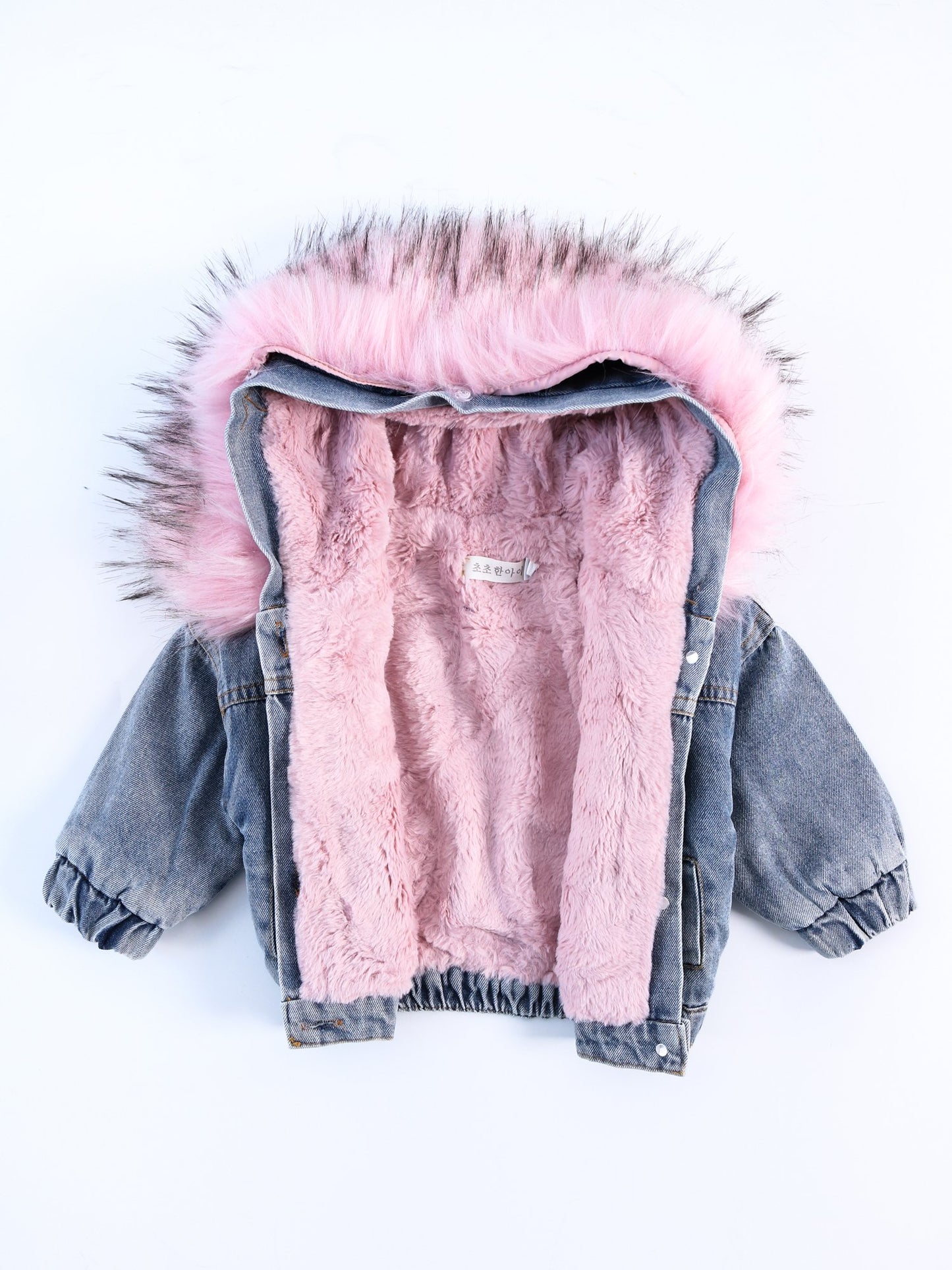 2 Colors Fashion Baby Toddler  Winter Fur Denim Jacket Pink and Gray - dianjiang-